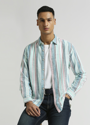 Aqua Yarn Dyed Multicolour Stripe Long Sleeve Shirt