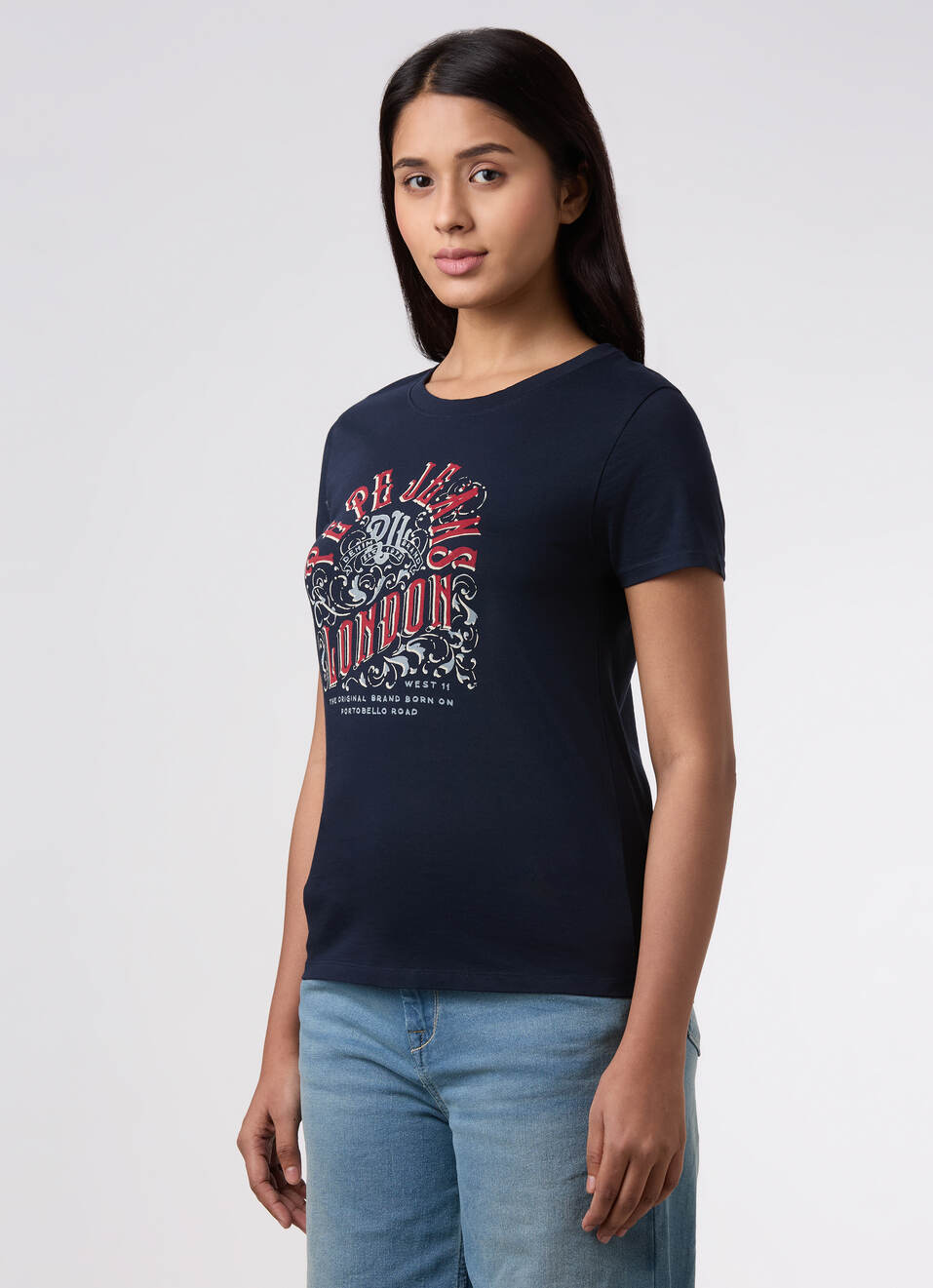 Women Navy Graphic Print T-shirt, , large image number 3