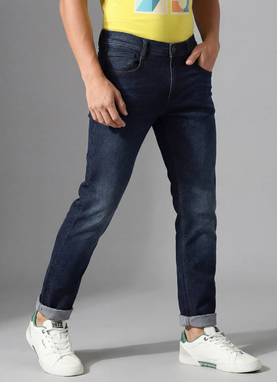 Vapour Dark Blue Mid Rise Slim Fit Jeans, , large image number 5