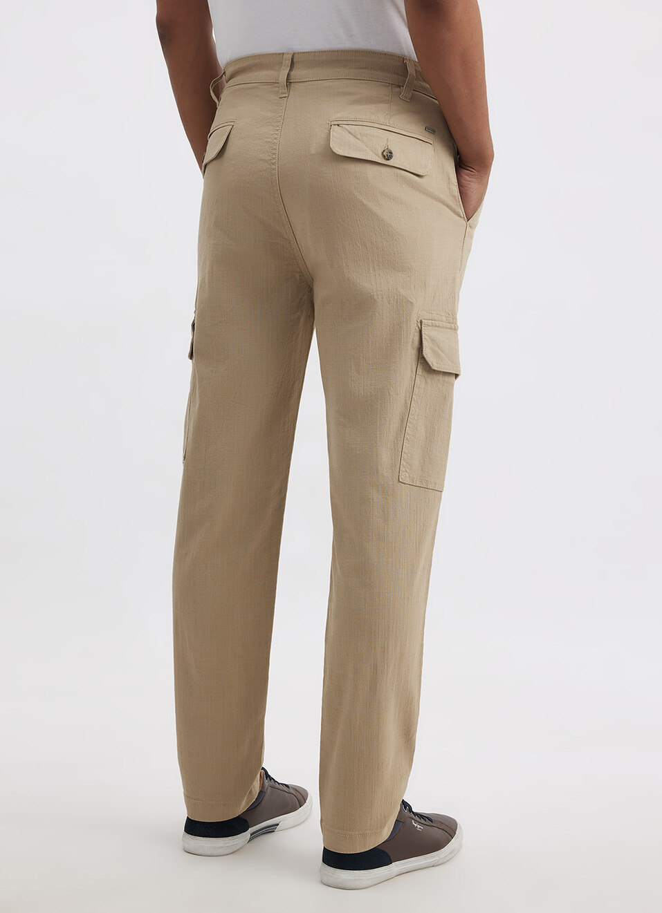 Men Beige Mid Rise Overdyed Stretch Cargos, , large image number 3