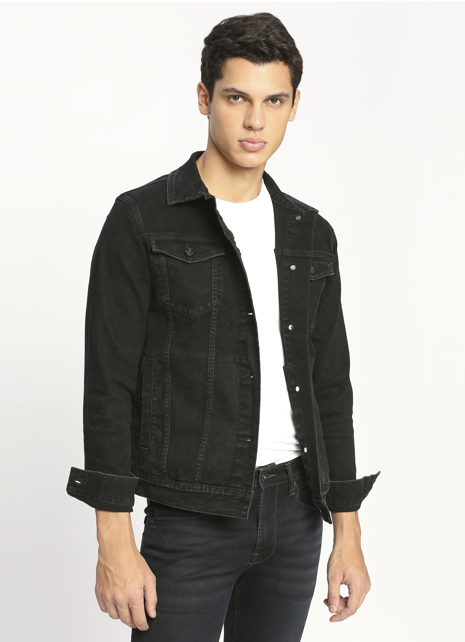 Black Denim Trucker Jacket, , large image number 0