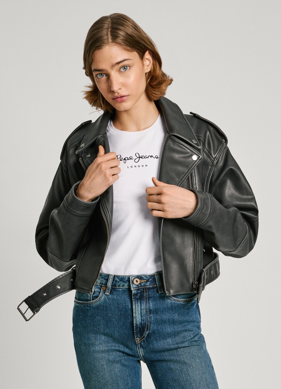Leather Effect Biker Jacket, , large image number 0