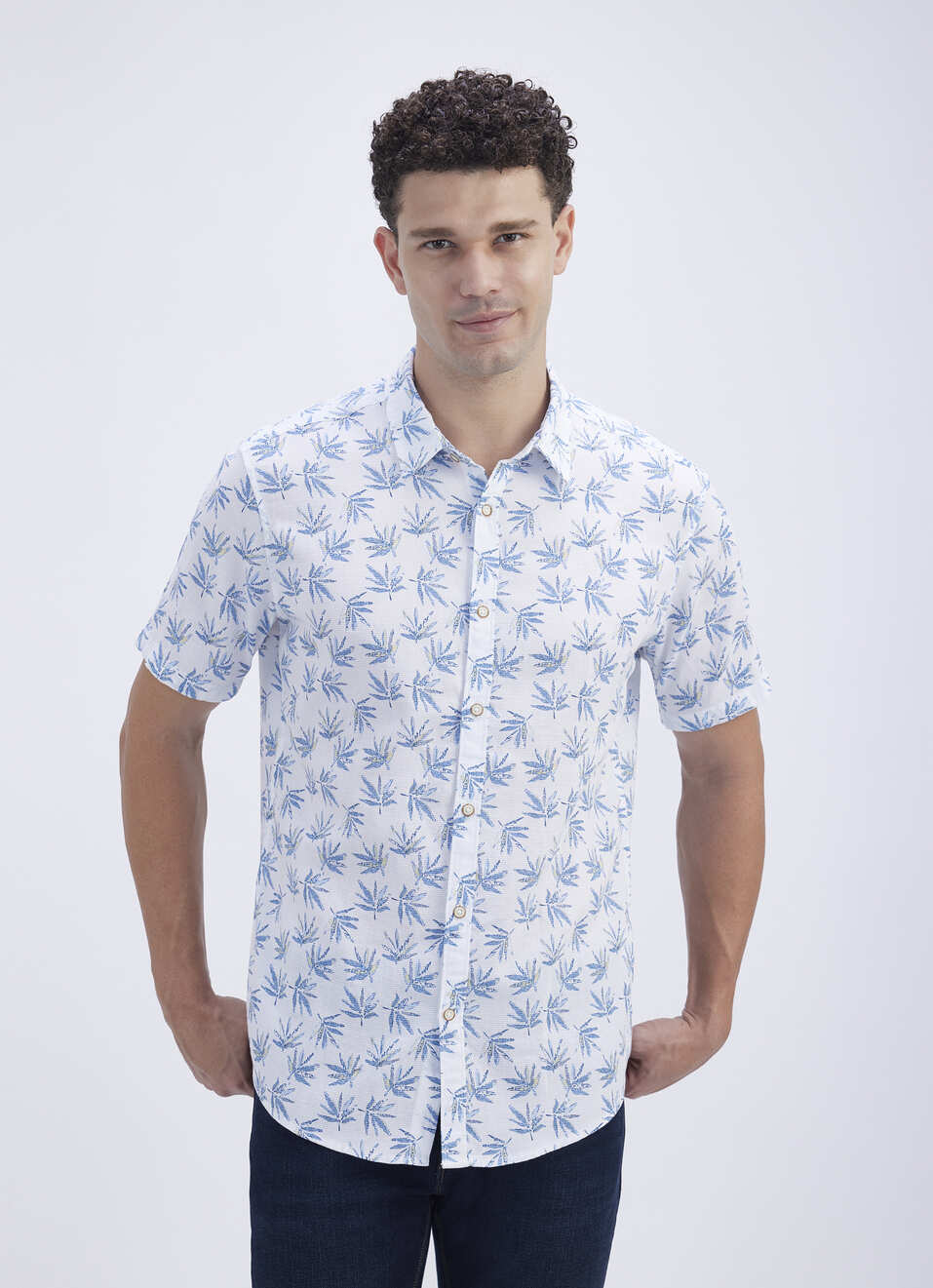 Men Blue Printed Short Sleeve Shirt, , large image number 1