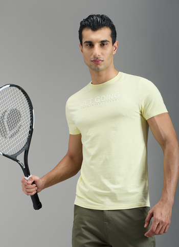 Men Pastel Lemon Yellow Slim Fit T-shirt
