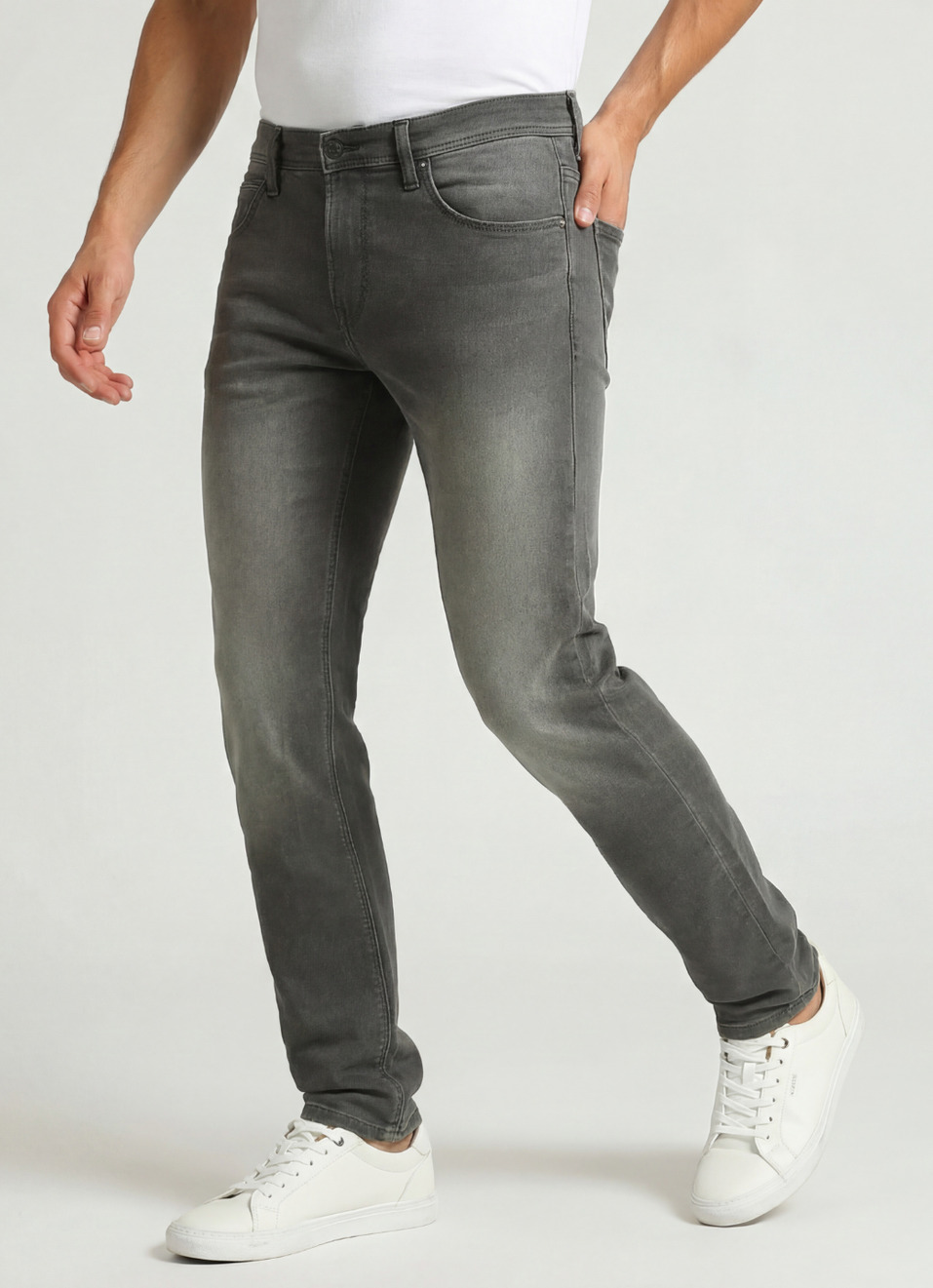 Vapour Grey Low Rise Tapered Fit Ecovero Jeans, , large image number 0