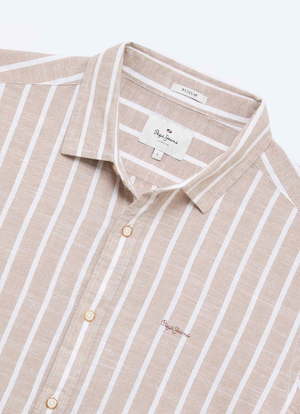 Men Beige Striped Cotton Slub Short Sleeve Shirt, , large image number 6