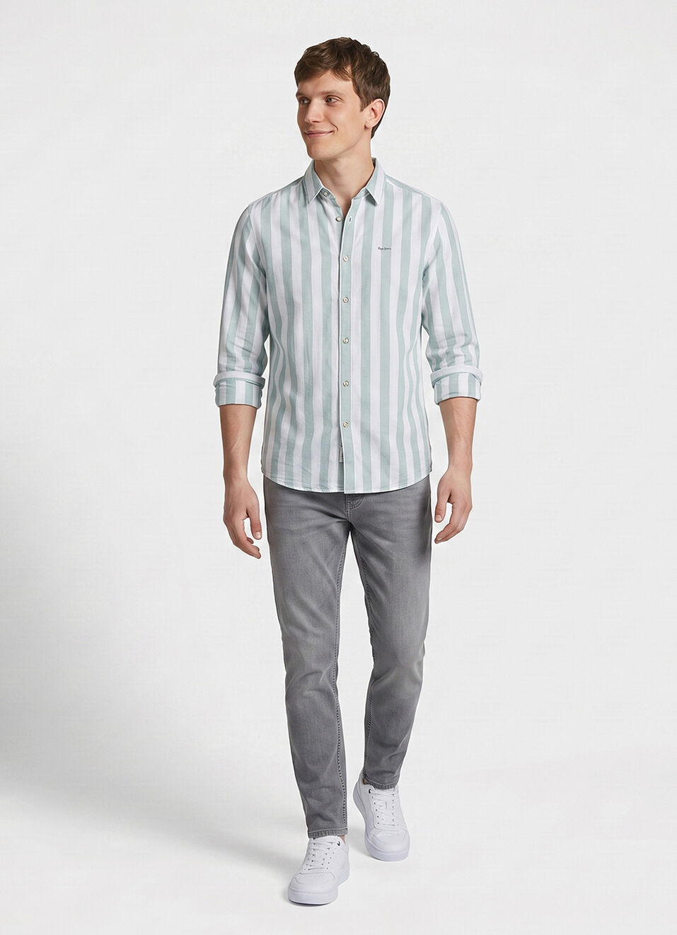 Men Green Striped Dobby Long Sleeve Shirt, , large image number 5