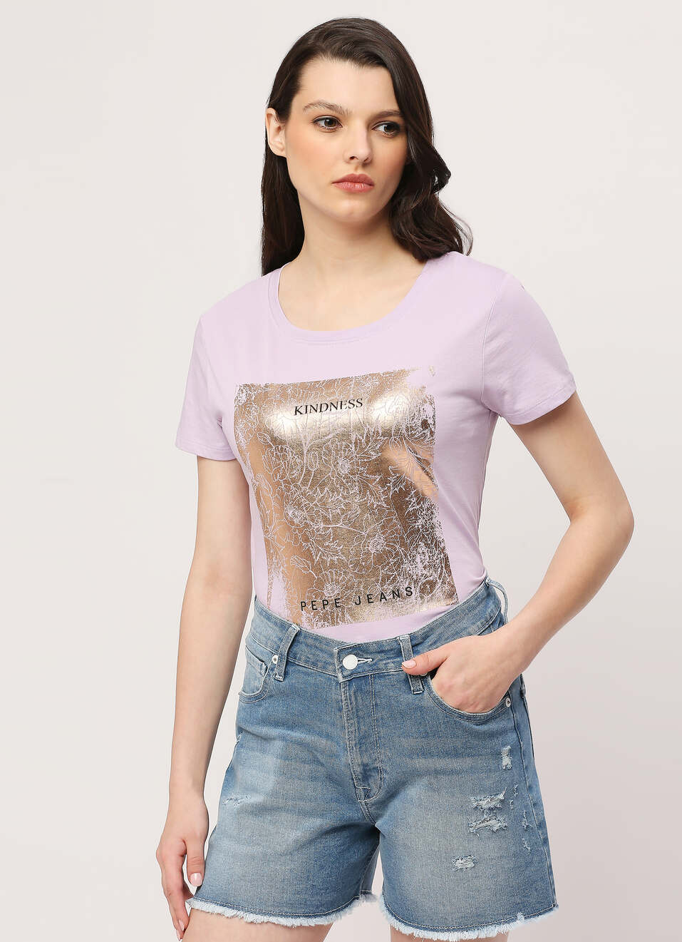Lilac Round Neck Short Sleeve T-shirt, , large image number 0