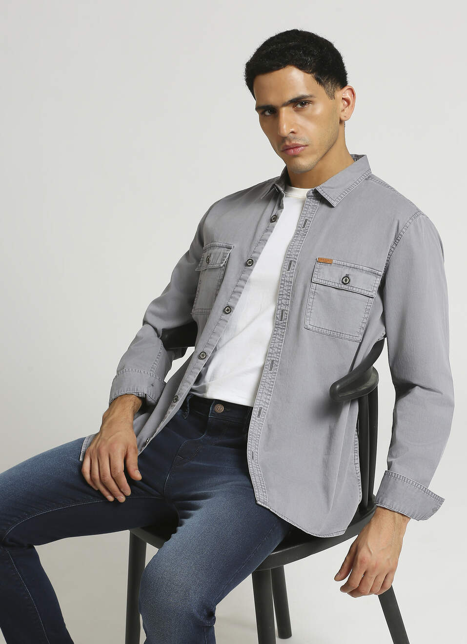 Green Over Dyed Double Pocket Long Sleeve Shirt, , large image number 0