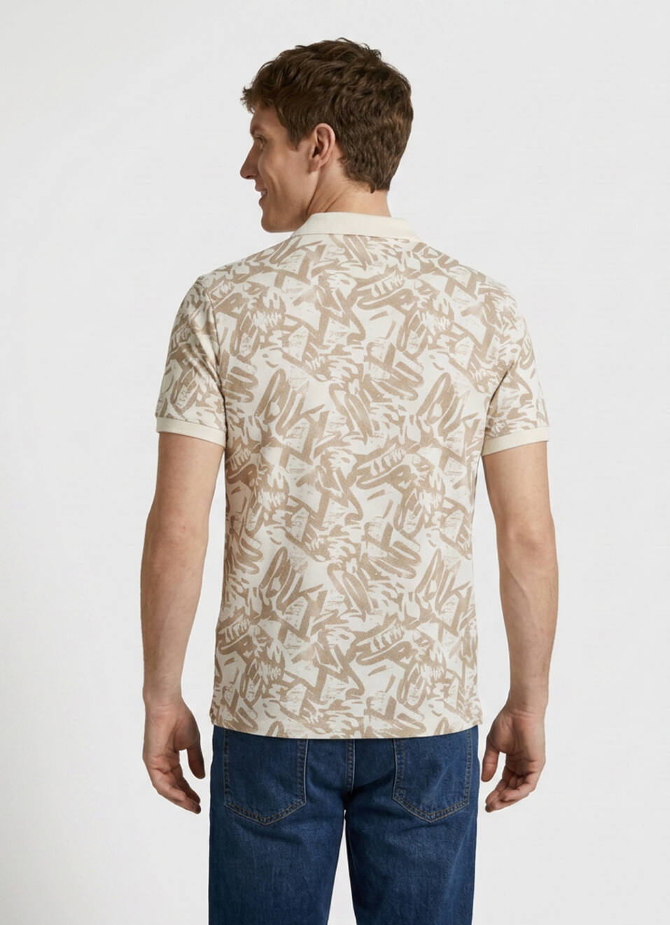Men Beige Printed Polo Collar T-shirt, , large image number 2