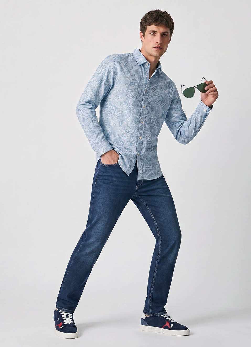 Men Blue Printed Long Sleeve Shirt, , large image number 5