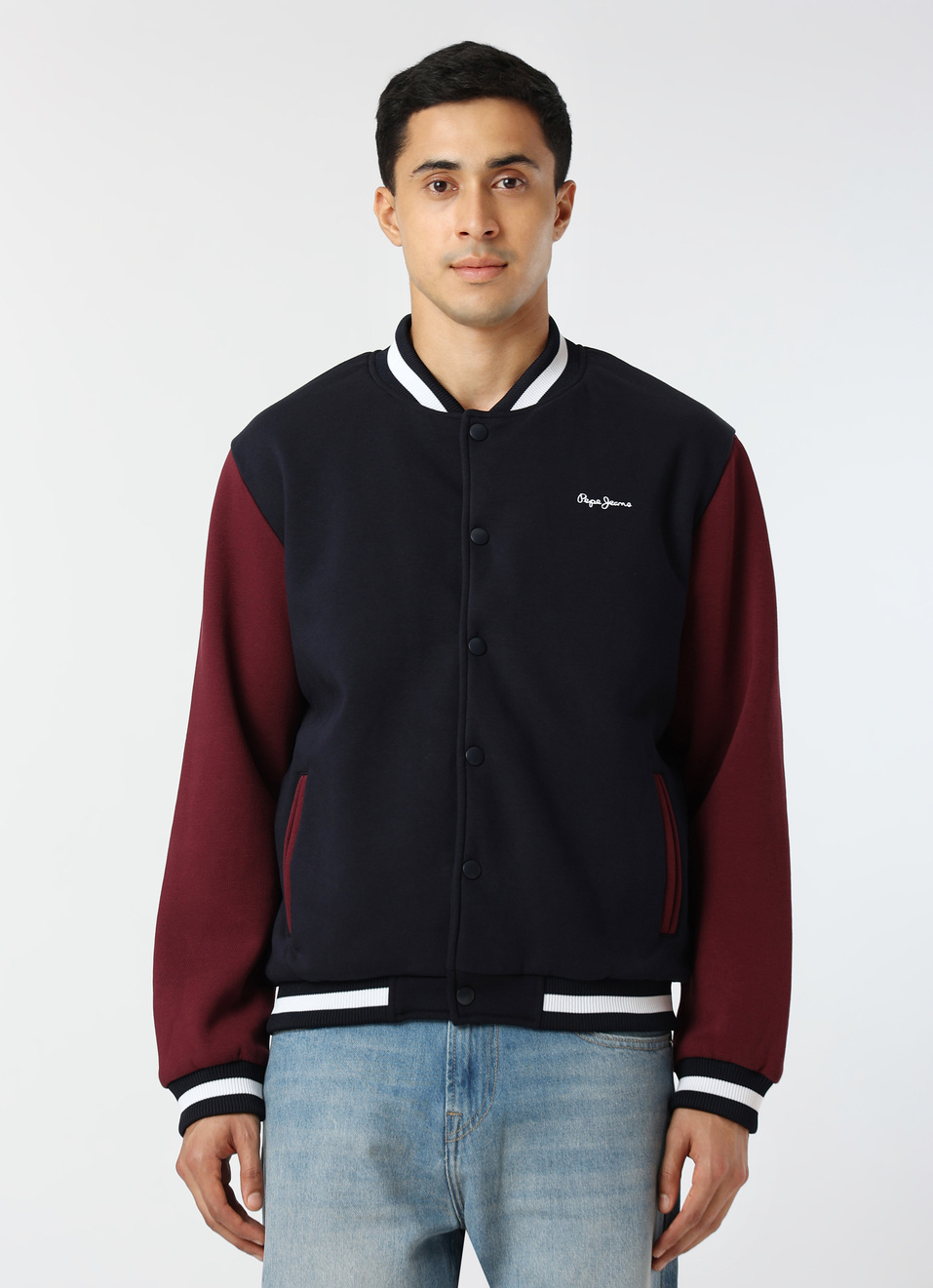 Men Navy Union Jack Back Print Varsity Jacket , , large image number 1