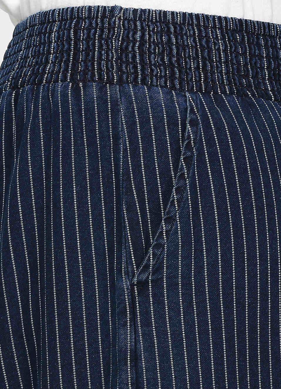Dark Blue Striped High Waist Wide Leg Pants, , large image number 4