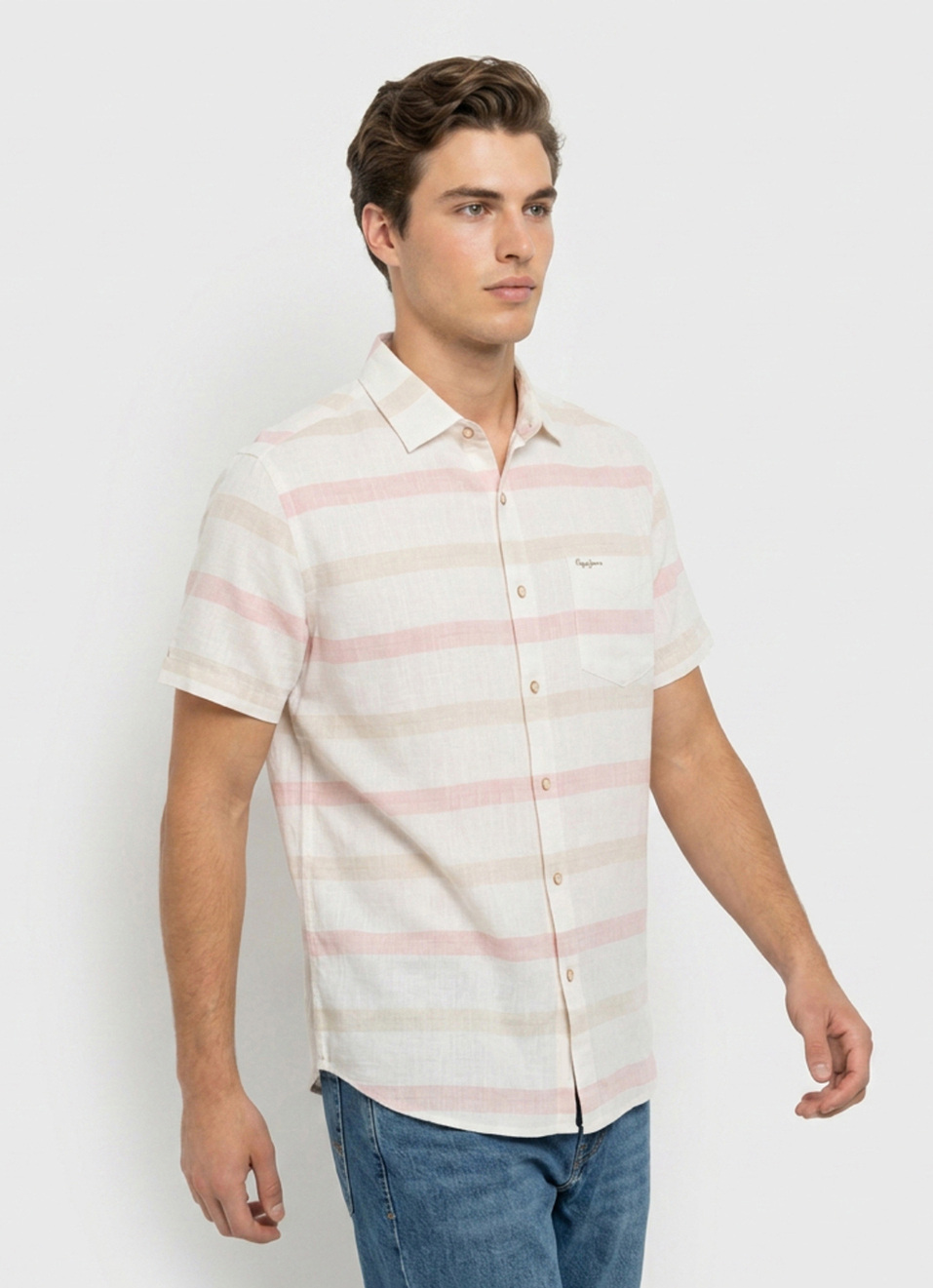 Men Peach Striped Short Sleeve Shirt, , large image number 3