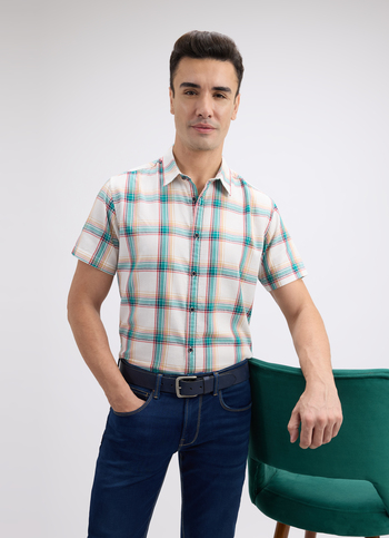 Men Green Check Short Sleeve Shirt