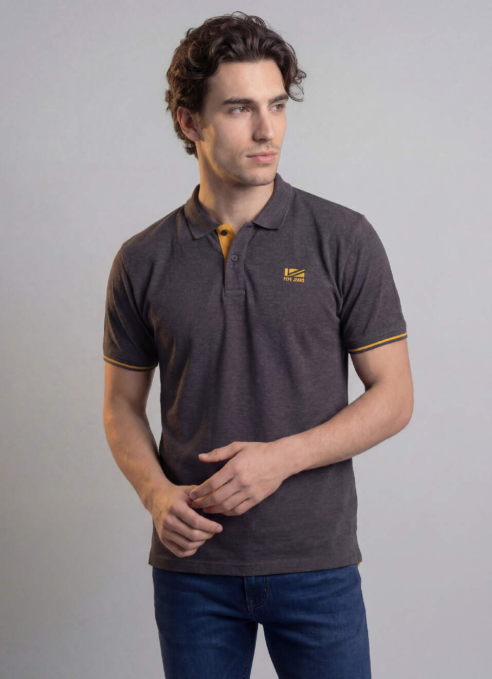 Men Grey Solid Short Sleeves Polo, , large image number 2