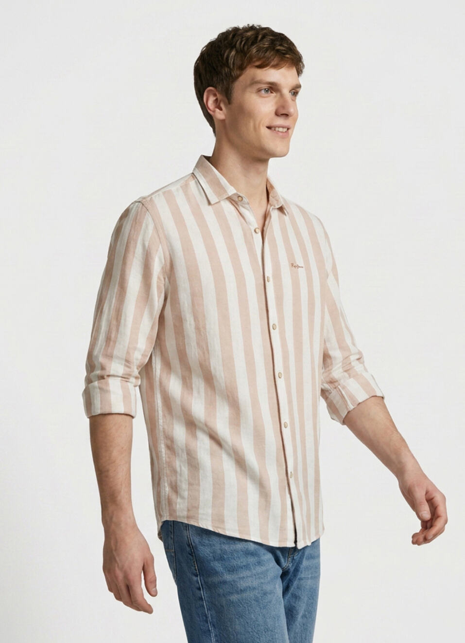 Men Peach Striped Dobby Long Sleeve Shirt, , large image number 3