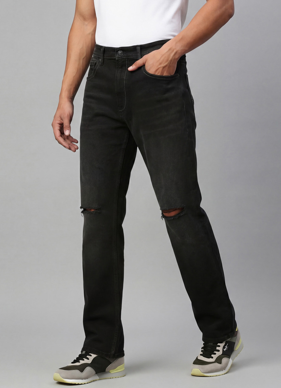 Marvis Black Mid Rise Straight Fit Jeans, , large image number 5