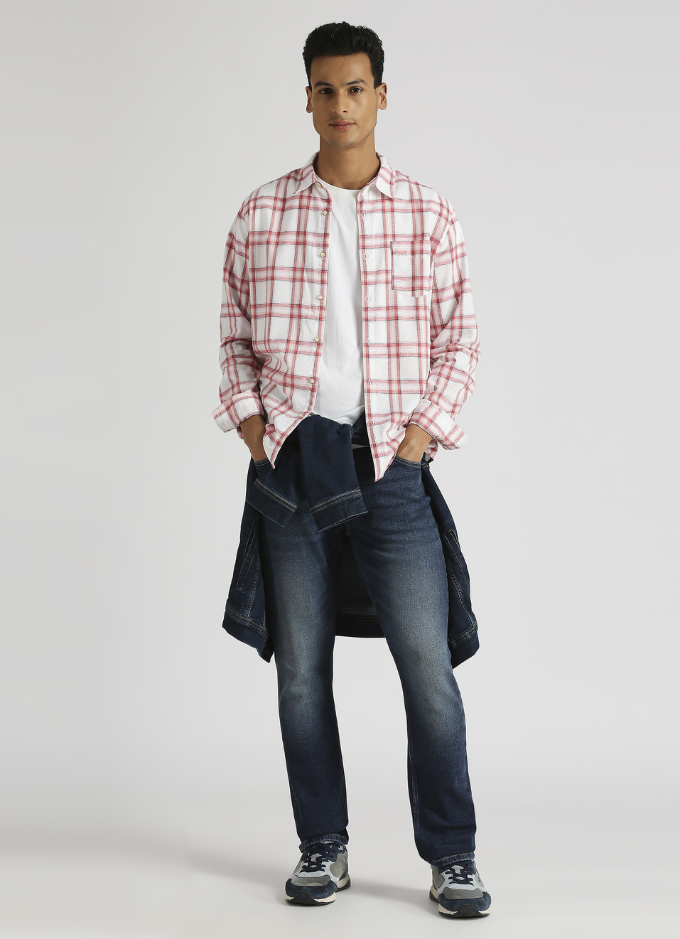 Peach Yarn Dyed Checks Long Sleeve Shirt, , large image number 5