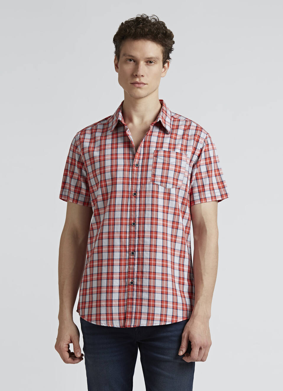 Orange Checks Short Sleeve Shirt, , large image number 1