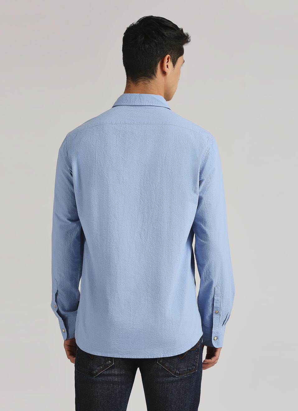 Blue Seersucker Narrow Stripes Long Sleeve Shirt, , large image number 2