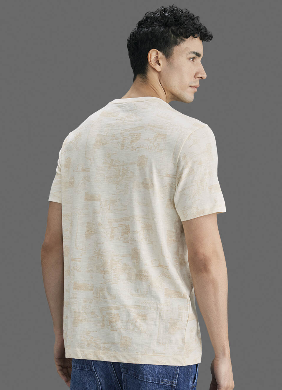Men Ivory Printed Slim Fit Short Sleeve T-shirt, , large image number 6