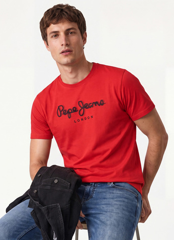 Men Red Printed Slim Fit Short Sleeve T-shirt