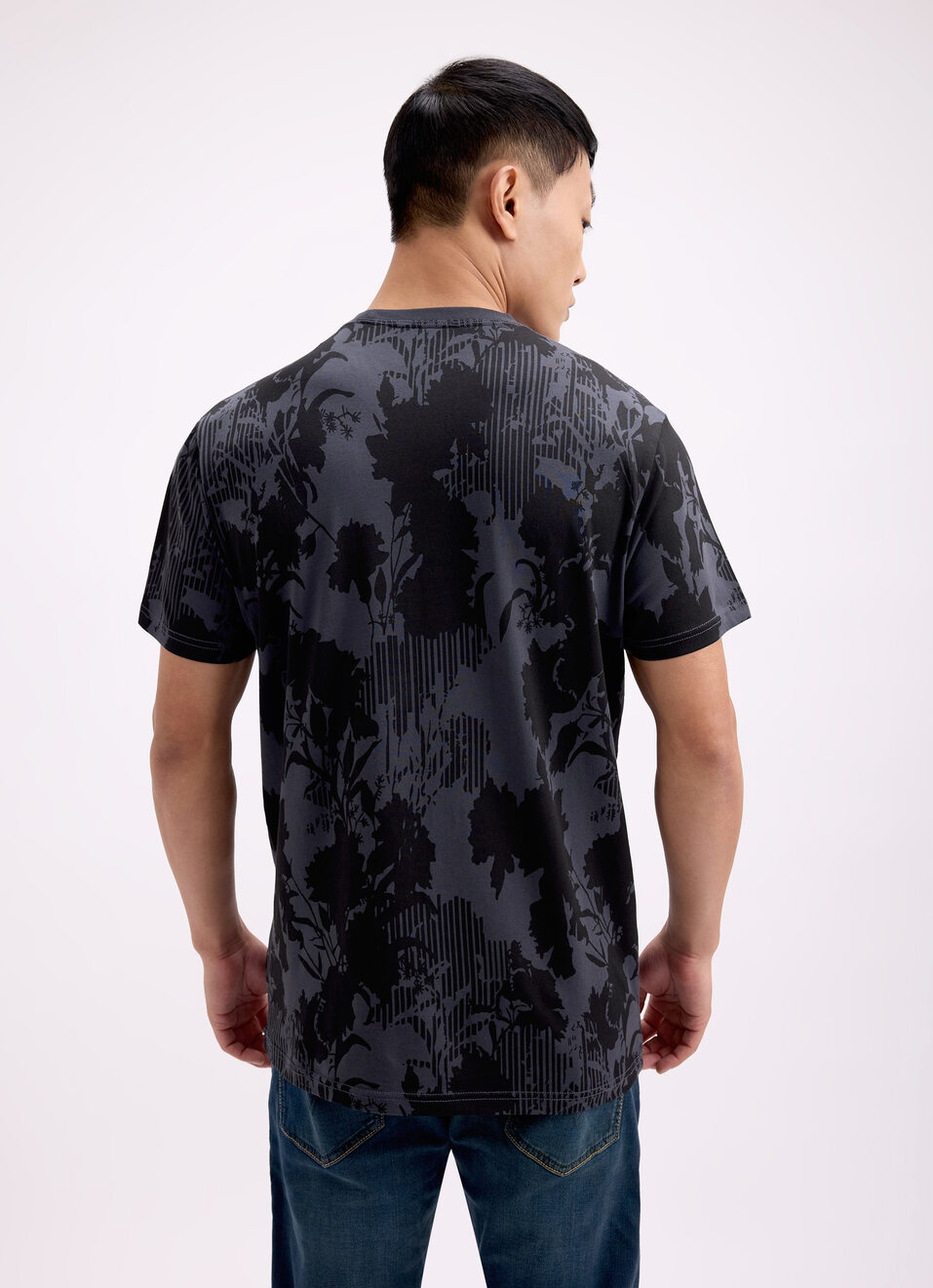 Men Grey Tropical Print Short Sleeve Stretch T-shirt, , large image number 2