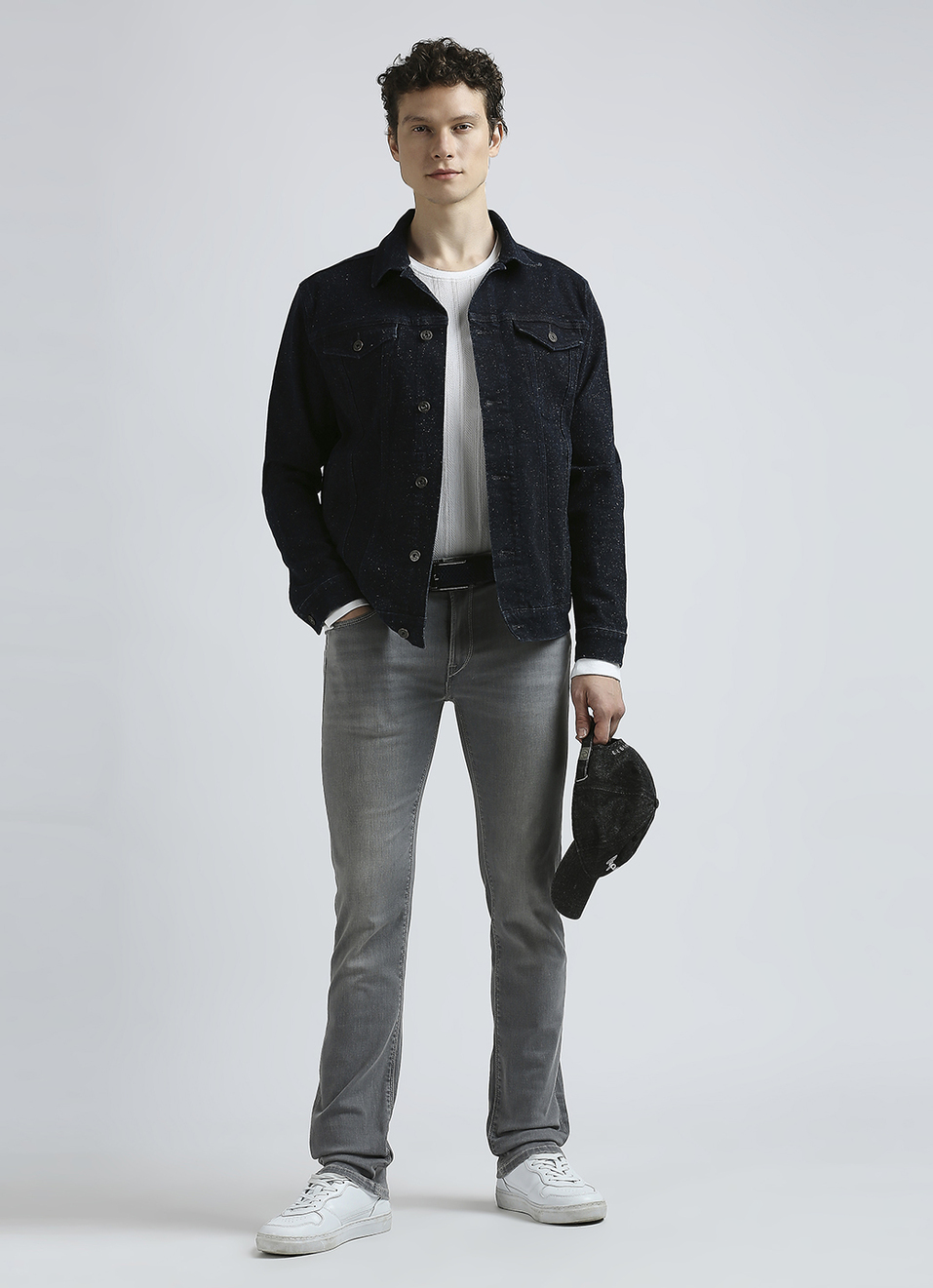 Vapour Grey Mid Rise Slim Powerflex Jeans, , large image number 1