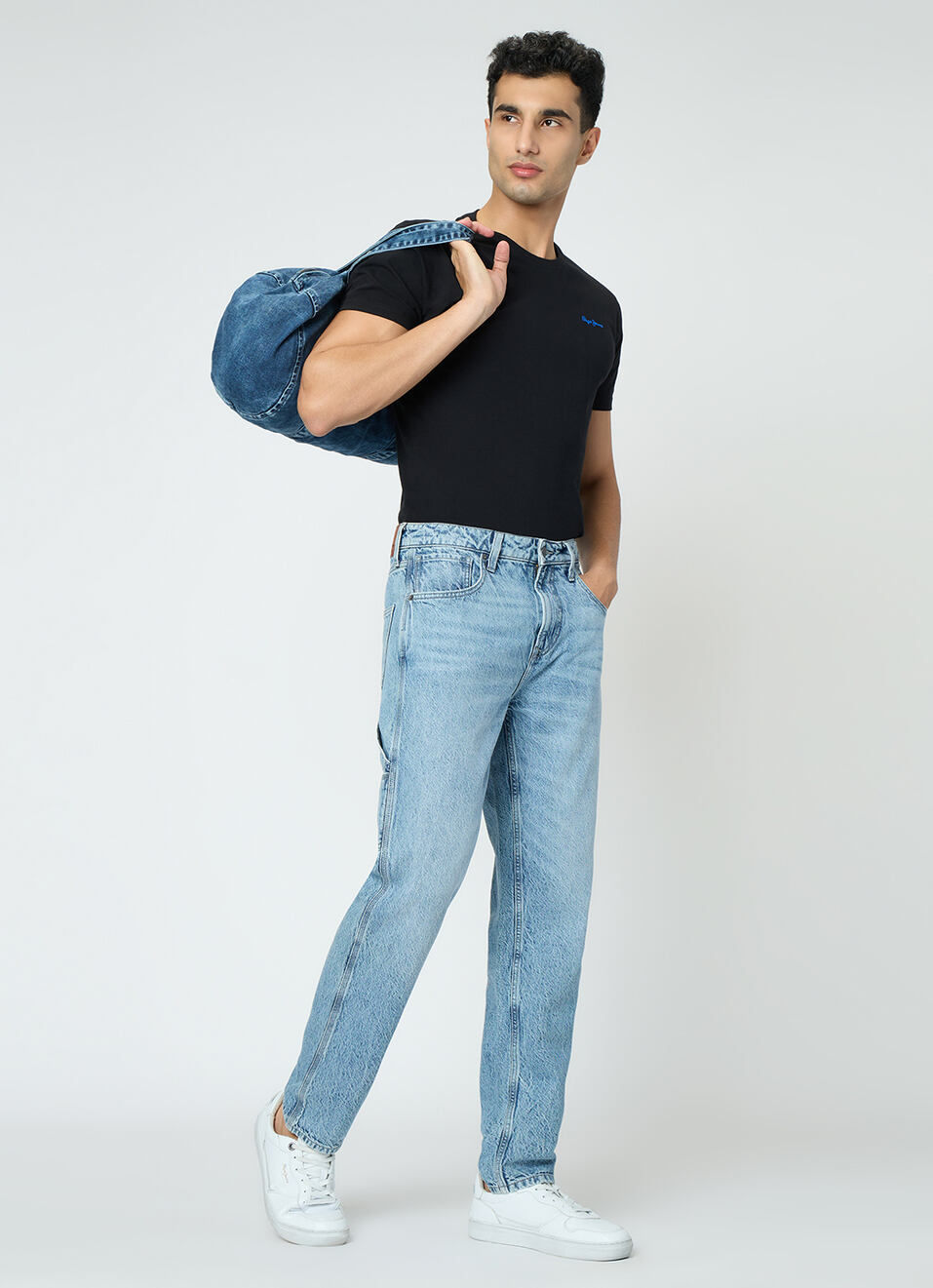 Men Blue Mid Rise Cargo Jeans, , large image number 1