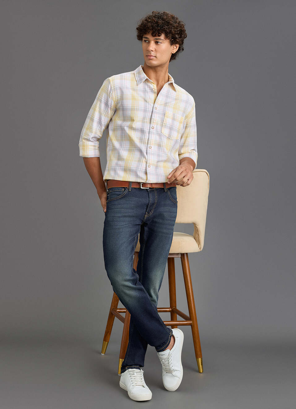 Men Yellow Checked Regular Fit Full Sleeve Casual Shirt, , large image number 2