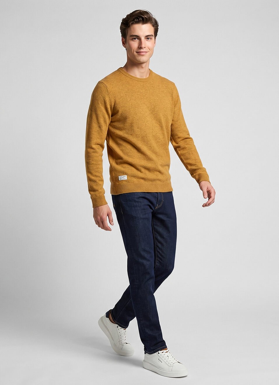 Men Yellow Solid Regular Fit Crew Neck Sweater, , large image number 5