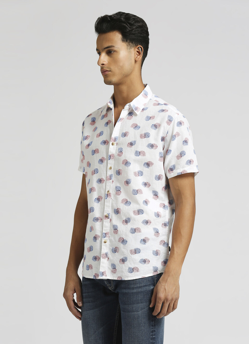 Sky Blue All Over Printed Linen Short Sleeve Shirt, , large image number 3