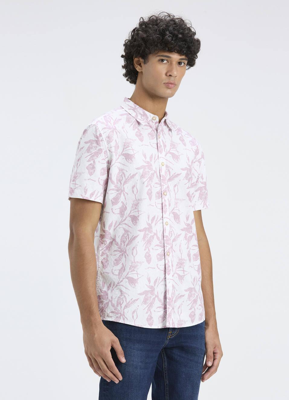 Men Purple Botanical Print Short Sleeve Shirt, , large image number 3