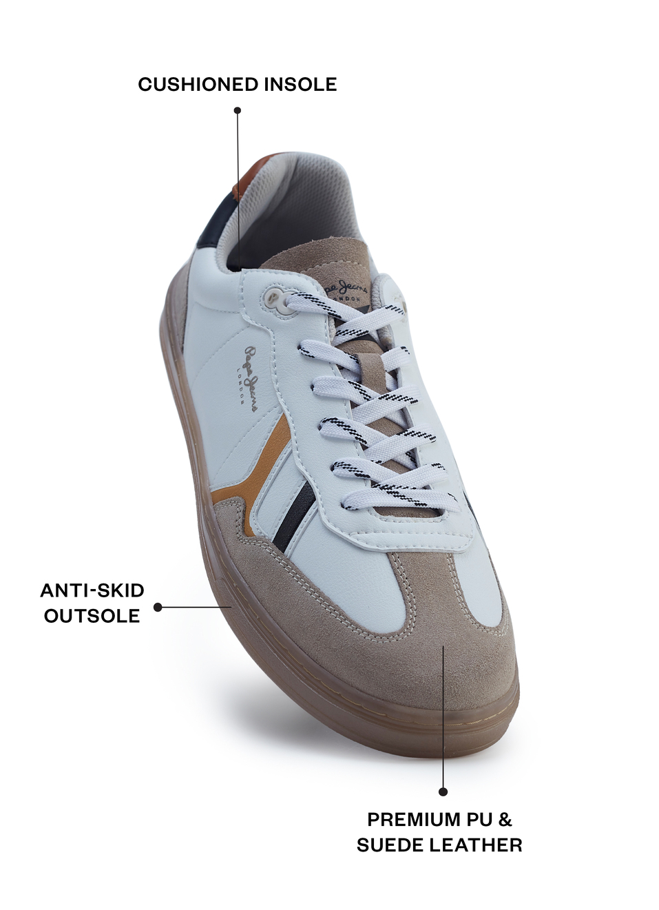Men White Colorblock Lace Up Sneakers, , large image number 2