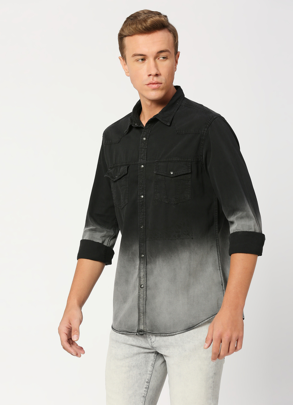 Finn Ls Printed Ombre Denim Shirt, , large image number 3