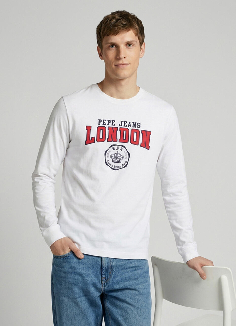 Men White Printed Slim Fit Long Sleeve T-shirt, , large image number 0