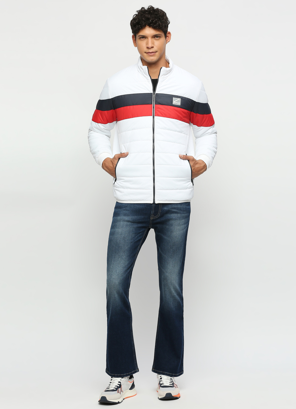White Printed Puffer Jacket, , large image number 5