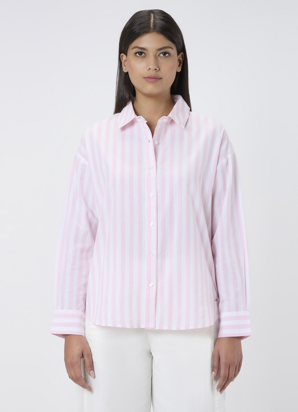 Women Pink Striped Oversized Shirt, , large image number 1