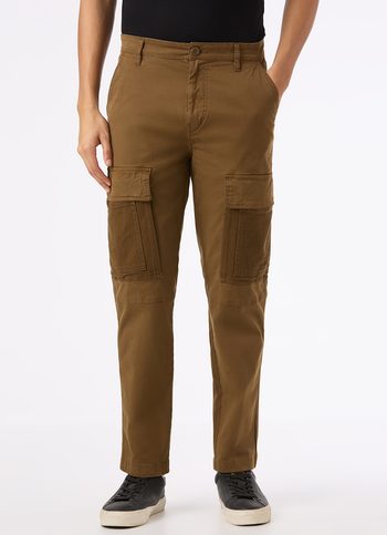 Men Brown Overdyed Mid Rise Utility Stretch Cargo Pants