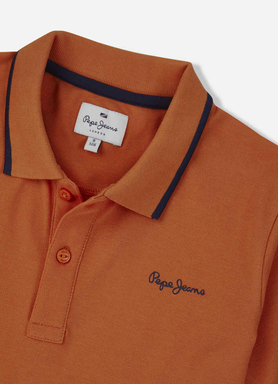 Boys Orange Ribbed Collar Short Sleeve Polo, , large image number 2