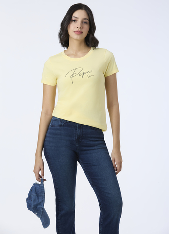 Women Yellow Round Neck Short Sleeve T-shirt