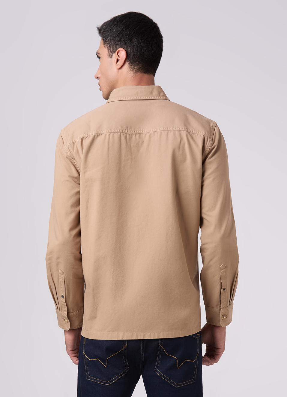Men Khaki Beige Oversized Flap Pockets Shirt, , large image number 2