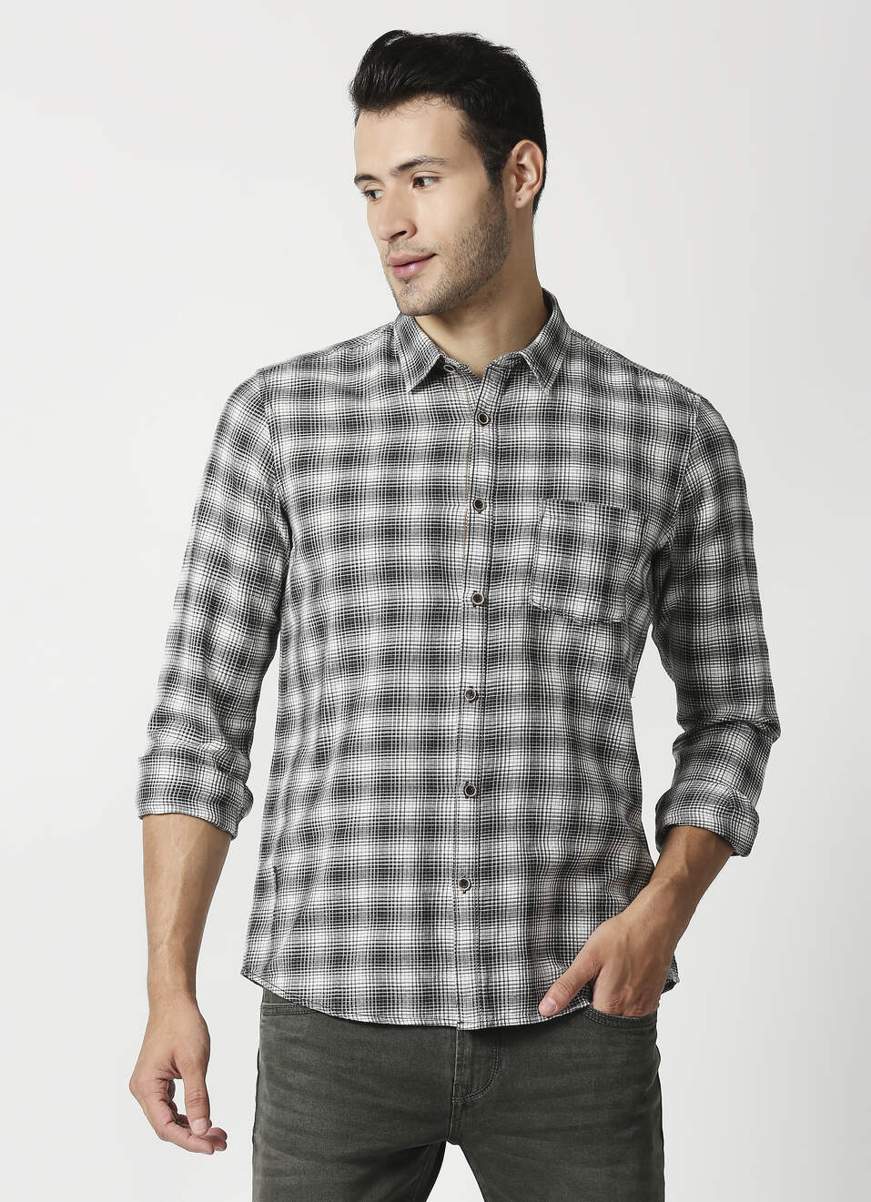 Helicat Cotton Linen Check Shirt, , large image number 1