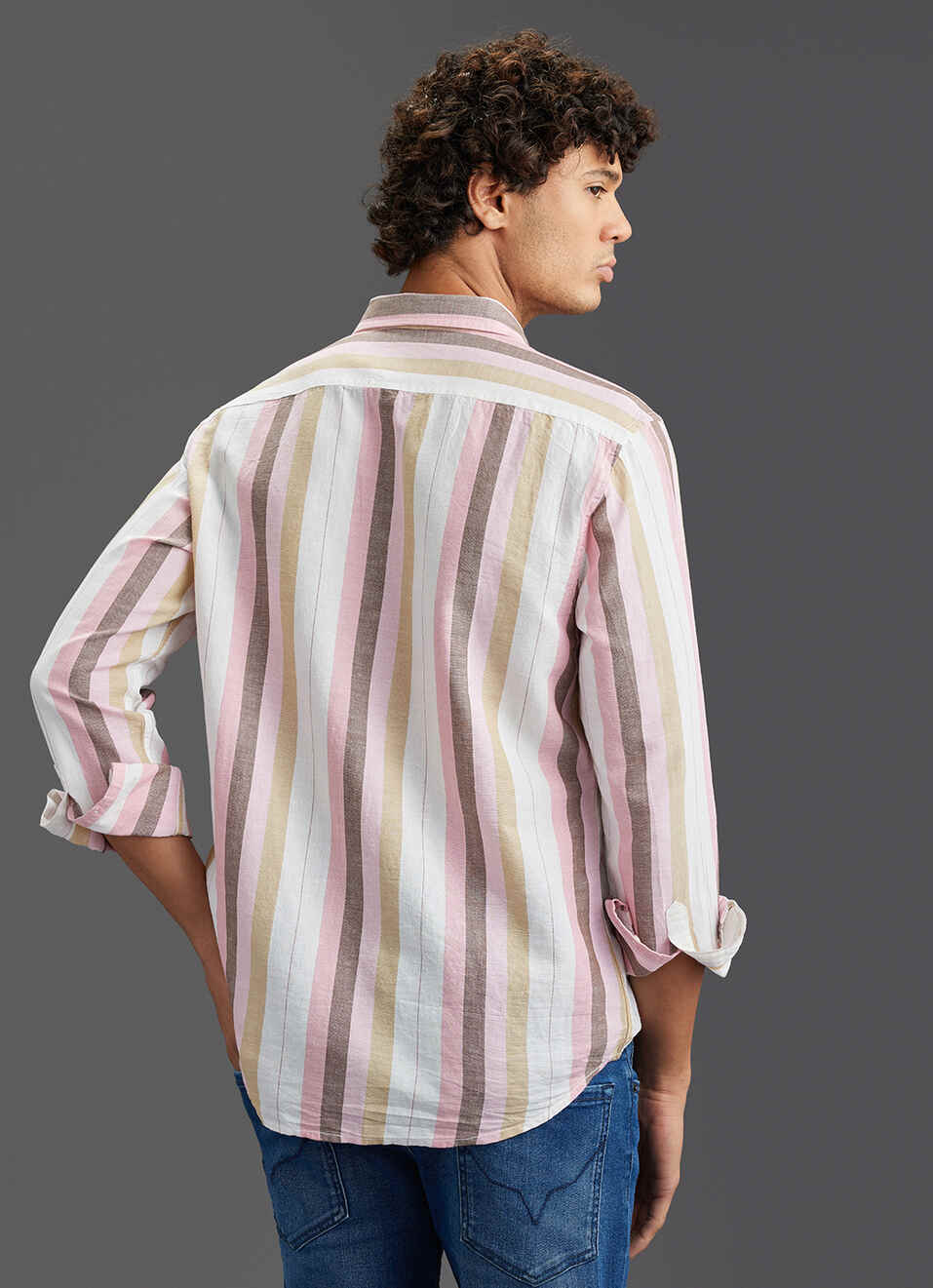 Men Pink Multi-stripe Regular Fit Shirt, , large image number 6