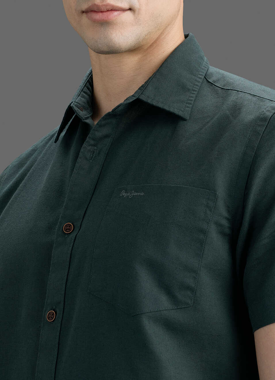 Men Dark Green Solid Cotton Linen Shirt, , large image number 1