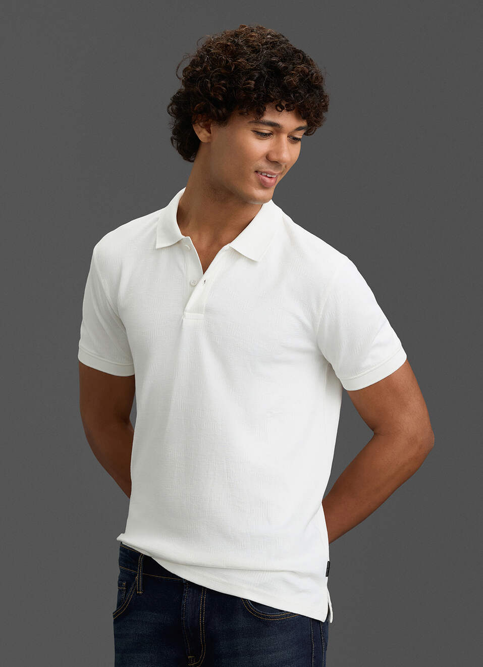 Men White Solid Short Sleeve Polo, , large image number 7