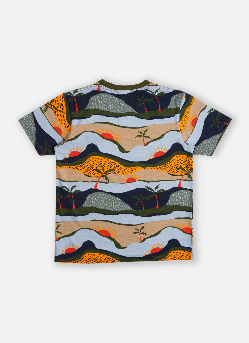 Boys Military Green Landscape Print Short Sleeve T-shirt, , large image number 1