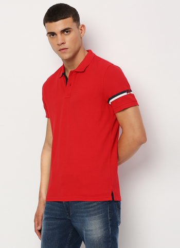 Red Solid Short Sleeve Polo