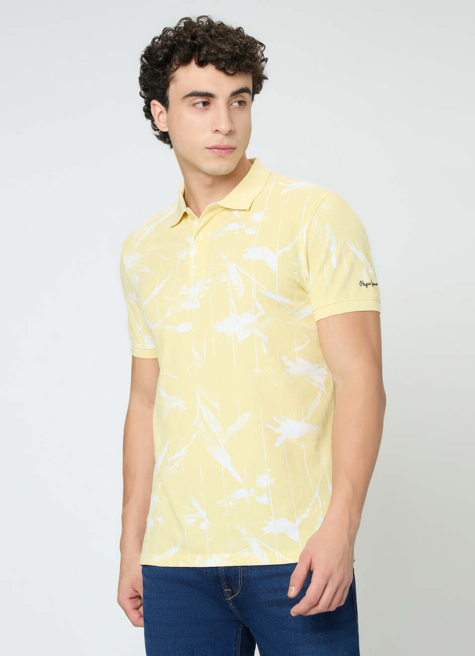 Men Yellow Abstract Print Polo Collar T-shirt, , large image number 3